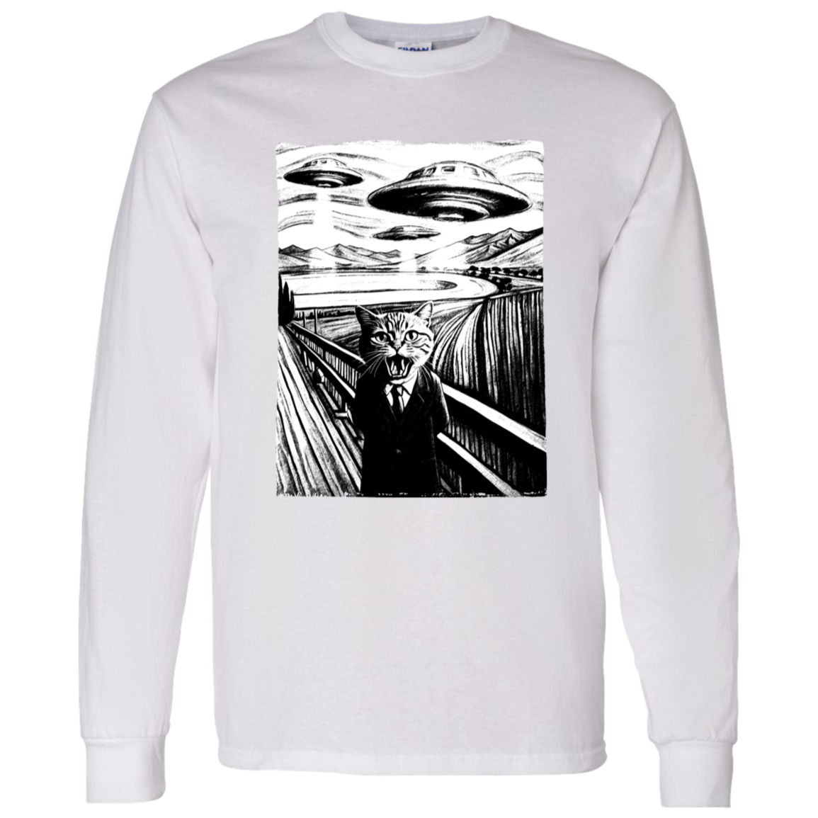Munch's Scream Style UFO an Cat T Shirt