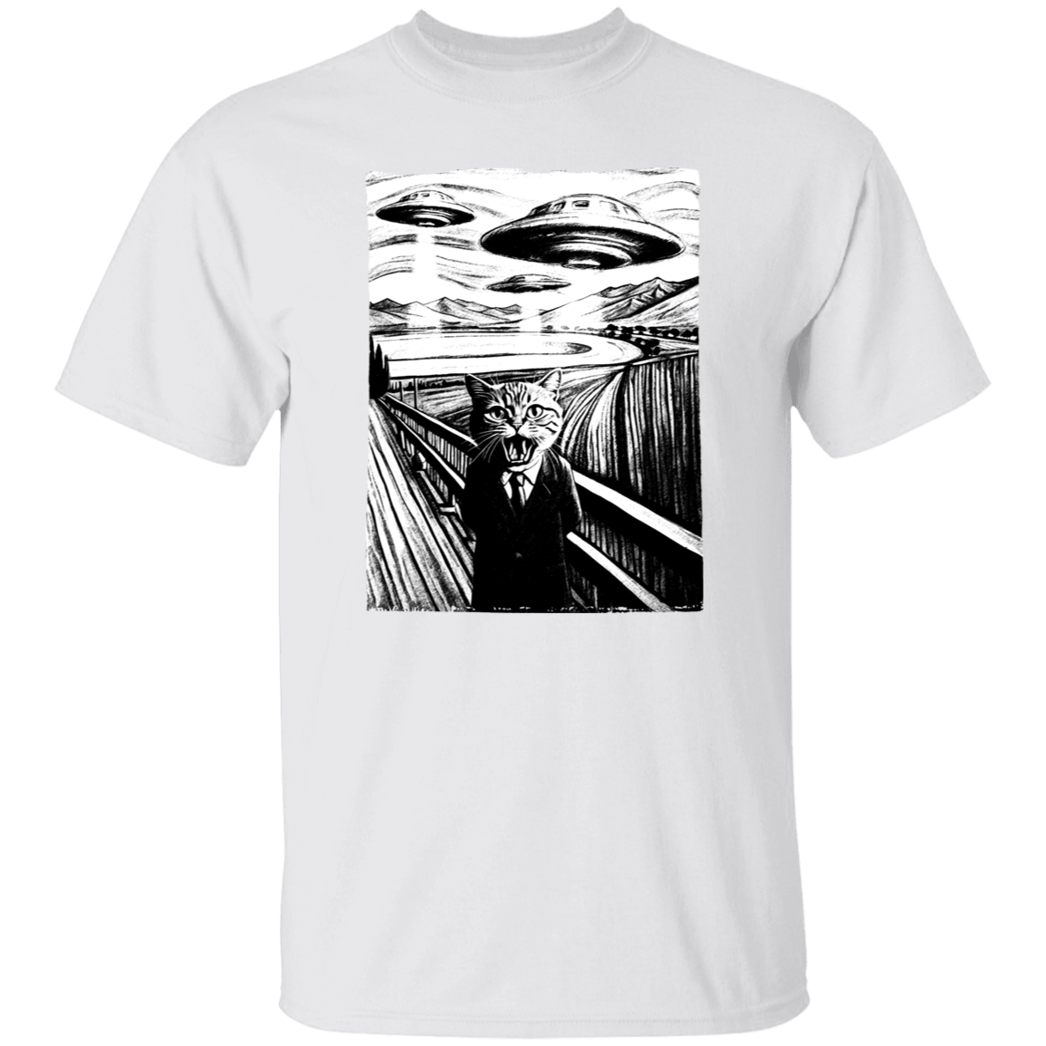 Munch's Scream Style UFO an Cat T Shirt