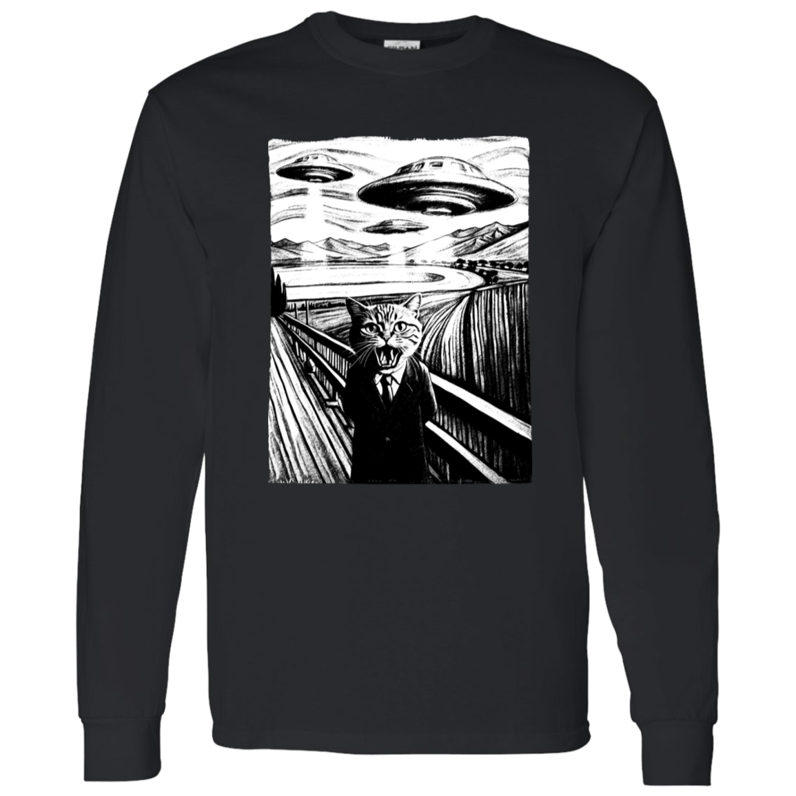Munch's Scream Style UFO an Cat T Shirt