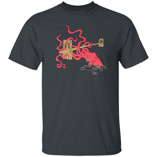 Unleash Your Inner Sea Monster with the Squid Attack Kraken Brooklyn Bridge T-Shirt!
