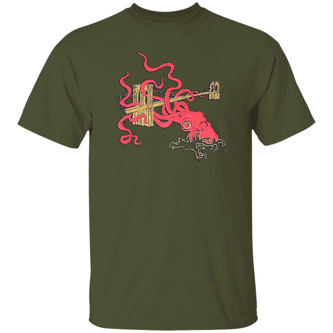 Unleash Your Inner Sea Monster with the Squid Attack Kraken Brooklyn Bridge T-Shirt!