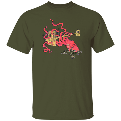Unleash Your Inner Sea Monster with the Squid Attack Kraken Brooklyn Bridge T-Shirt!