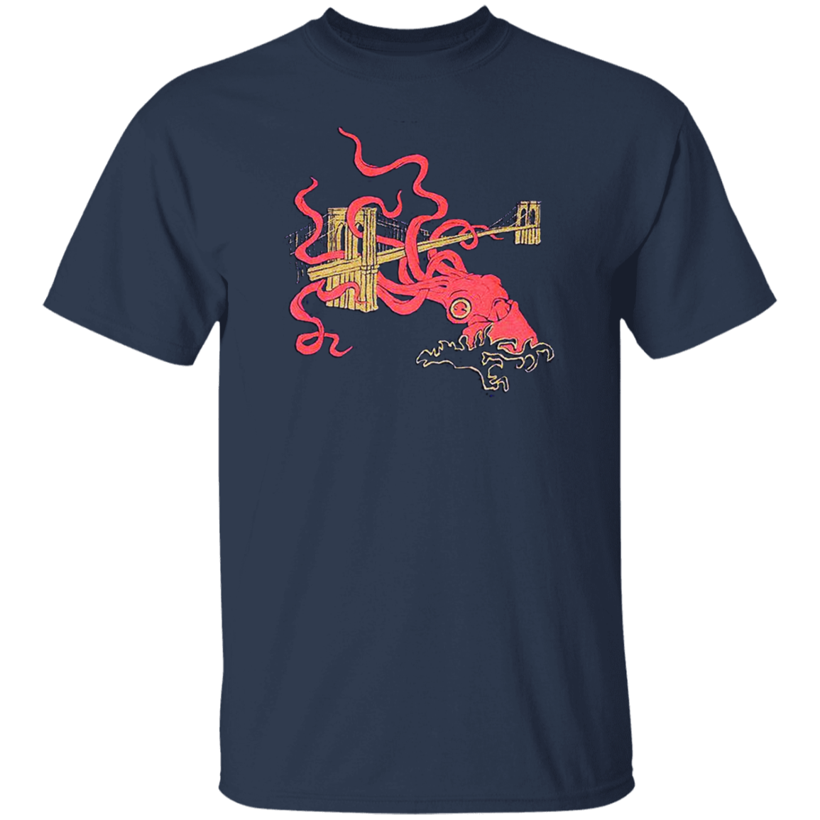 Unleash Your Inner Sea Monster with the Squid Attack Kraken Brooklyn Bridge T-Shirt!