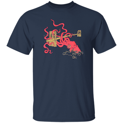 Unleash Your Inner Sea Monster with the Squid Attack Kraken Brooklyn Bridge T-Shirt!